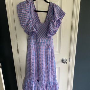 Blue and pink plaid midi dress